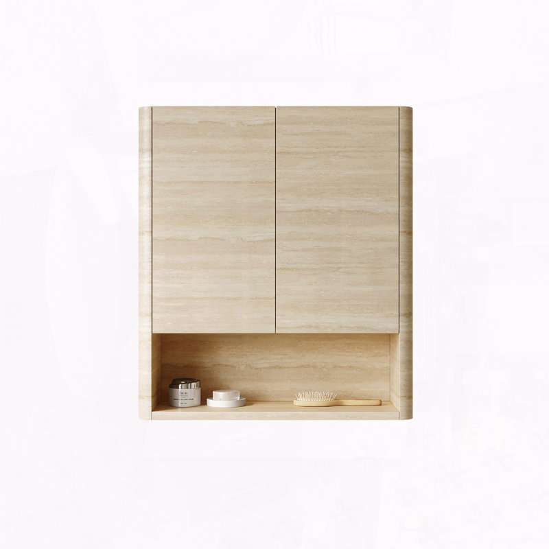 26 Inch Wall-Mounted Bathroom Cabinet with Soft-Close Doors - Travertine, Beige