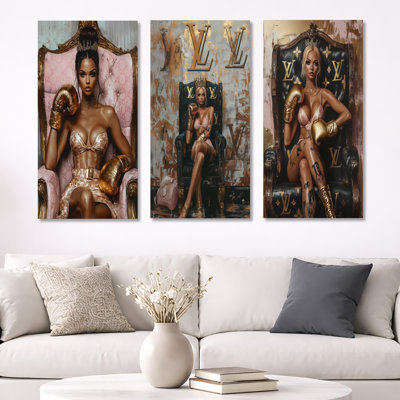 Boxing Boss Woman on Her Throne I – Portrait Metal Wall Decor Print Set of 3