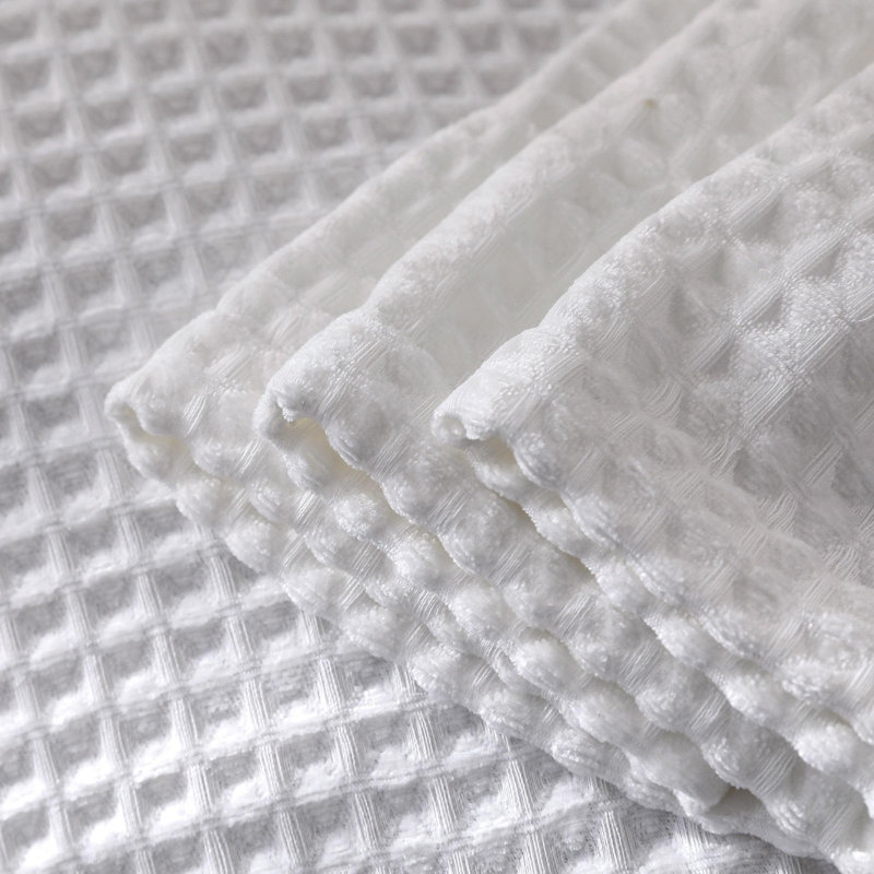 Couverture de lit Fluffy Waffle Weave Polyester Chenille, Grand lit, Ivoire ivoire