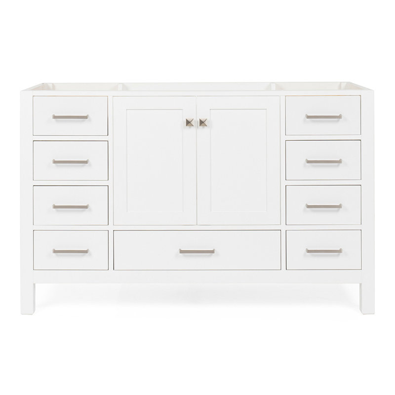 Cambridge 54'' W Single Bathroom Vanity Base, Brushed Nickel, White