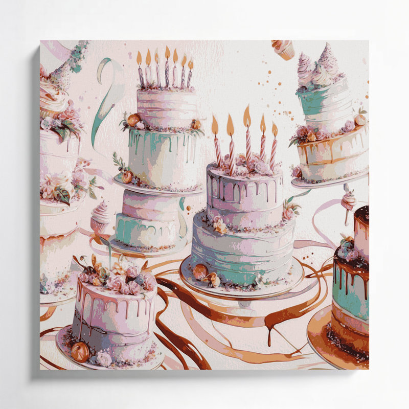 Desserts, gâteau d'anniversaire, toile grise, H 12 po x l 12 po