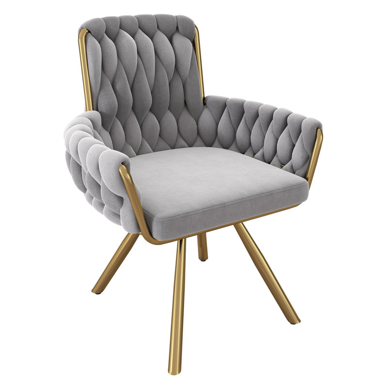Avakate 46cm H Velvet Upholstered Metal Armchair, 2, Grey