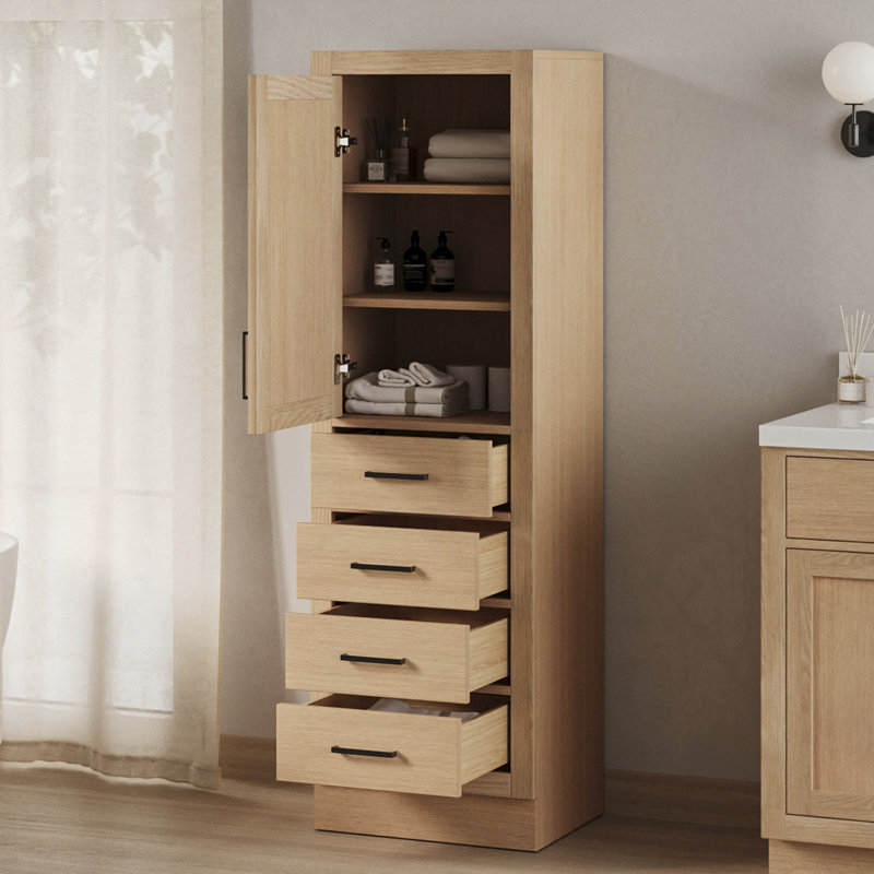 Armoire à linge en bois massif Tidworth, pré-assemblée, H 65 po x l 20 po, Chêne
