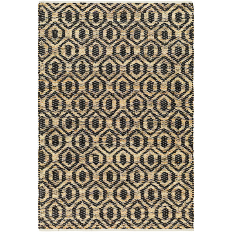 Shealy géométrique tissé à plat à la main et recyclé P.E.T. Tapis noir / brun clair, Rectangle 8 pi x 10 pi