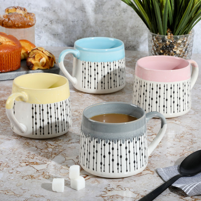 Palmridge 15oz Ceramic Coffee Mug Set in Pink, Yellow, Gray, and Blue