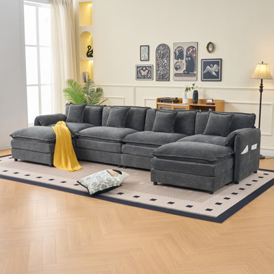 Canapé modulaire surdimensionné en U gris surdimensionné à assise profonde - Canapé 4 places confortable avec 2 repose-pieds mobiles, combinaison de bricolage, chenille