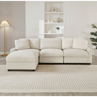 Modular Sectional Sofa,4 Storages L-Shaped Polyester Fabric Sectional Couches For Living Room,3-Seater Cloud Couches With Ottoman,Flexible Combination Modern Deep Seat Sofa (Beige)