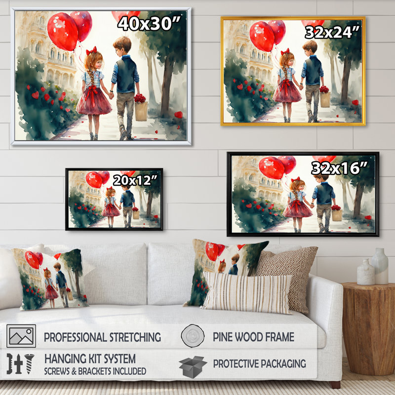 «Young Love» - art mural traditionnel sur toile, Toile à cadre flottant doré, L 32 po x H 24 po
