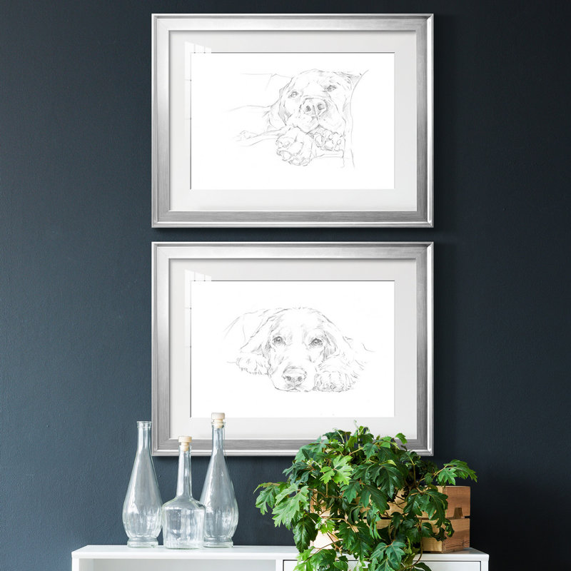 Lazy Dog I - ensemble de 2 reproductions de cadres photo, H 36,5 po x l 53 po x P 1 po, Cadre argenté