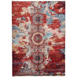 High-Quality Hand-Knotted Red And Blue Area Rug