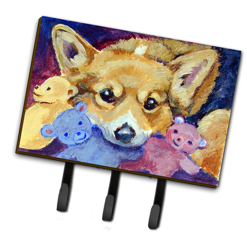 Corgi avec tous les jouets, organisateur de clés murales avec crochets clés