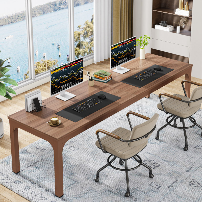 Pallas 78.74'' Extra Long Double Computer Desk for Workstation, Walnut/Bronze