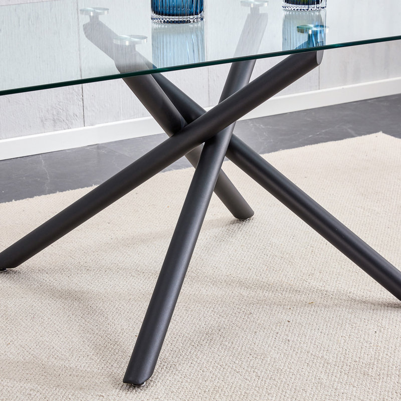 Arieyana Tempered Glass Dining Table, 29.53" H x 70.86" L x 39.37" W, Gold