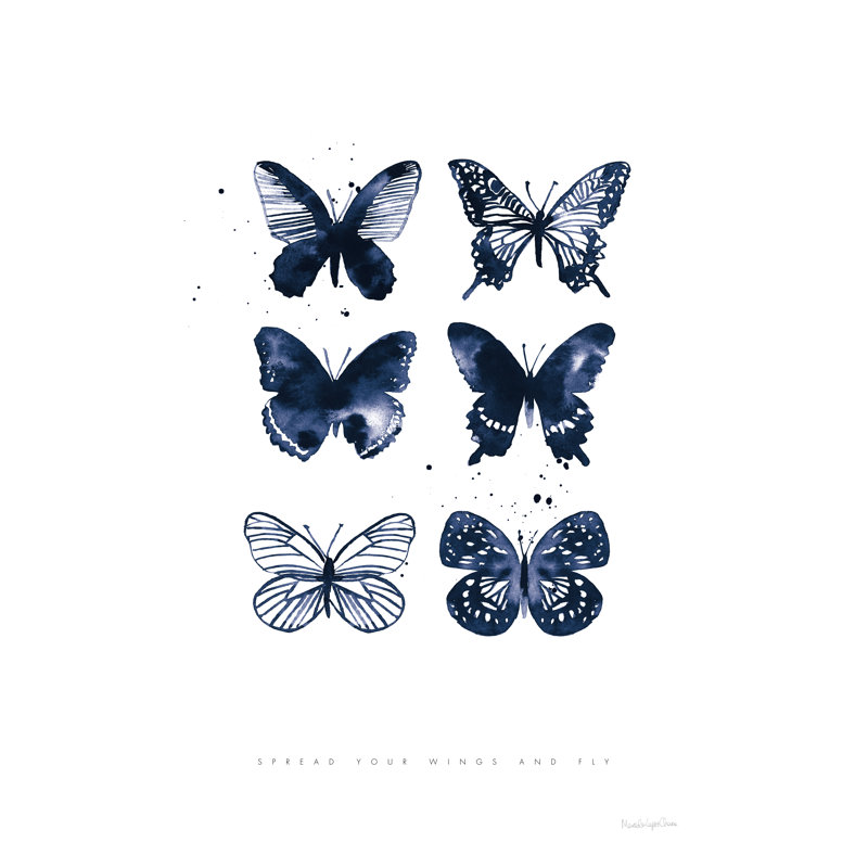 Six Inky Butterflies Blue by Mercedes Lopez Charro - Wrapped Canvas Painting, 122cm H x 81cm W