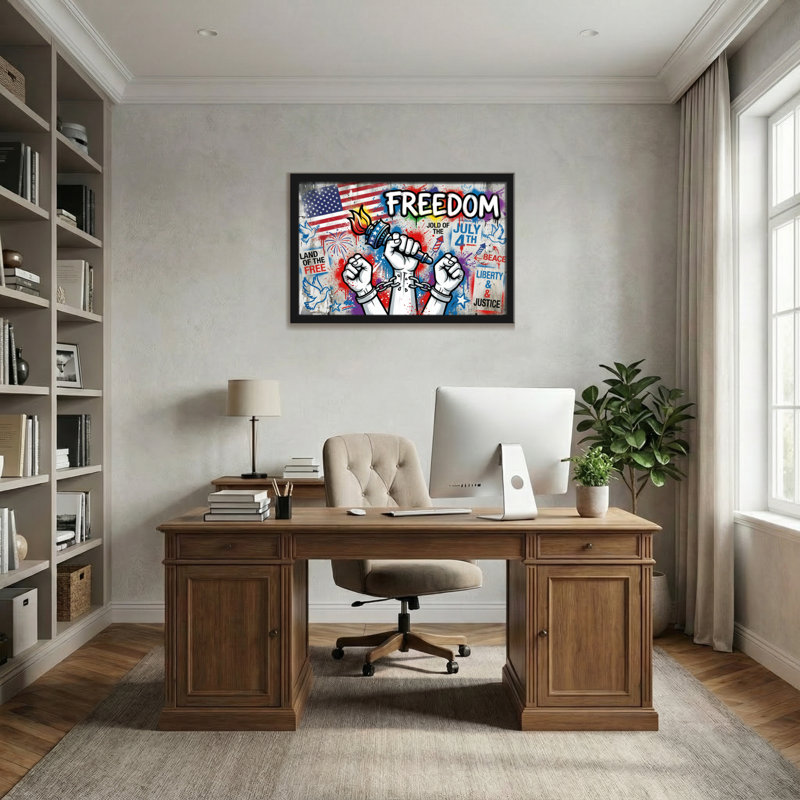 Chaînes de la mode, flambeau, mains, drapeau, colombes, étoiles, H 16 po x l 24 po