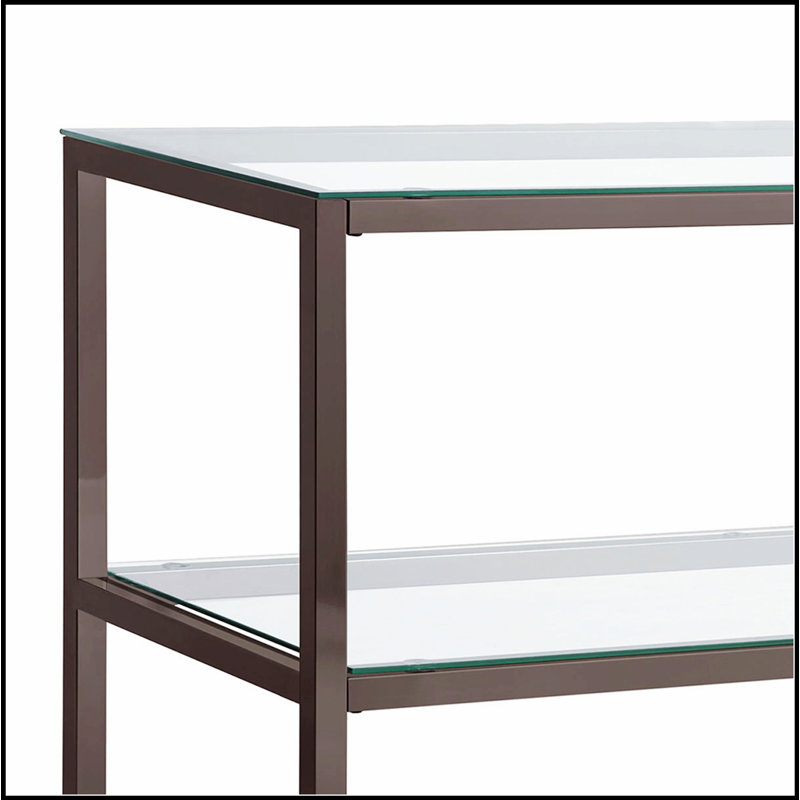 Élégante console à 2 tablettes en verre nickel noir, parfaite pour les vestibules et les couloirs modernes