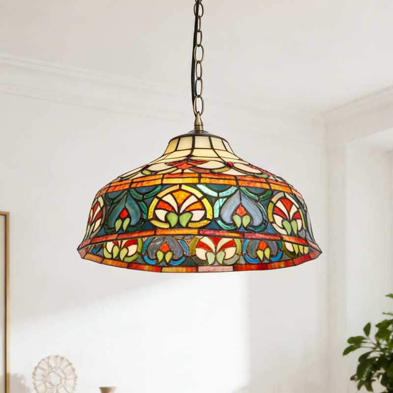 Luminaire suspendu en dôme à 1 lumière de style Tiffany