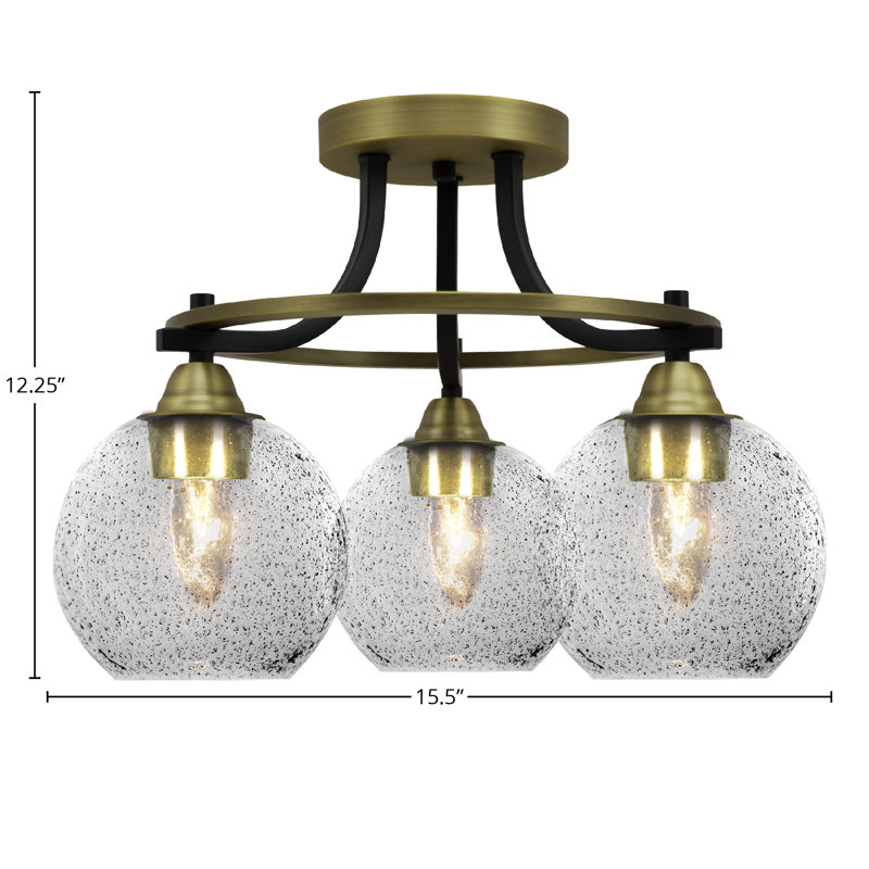 Plafonnier semi-encastré 3 lumières Gavrila Paramount en noir mat et laiton avec verre fumé de 5,75 po