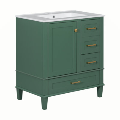 Meuble-lavabo moderne de 30 po avec ensemble de meuble-lavabo 30 po, armoire de rangement pour salle de bain avec porte à fermeture douce et 3 tiroirs, structure en bois massif (gris)