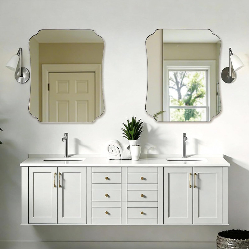 Miroir de salle de bain Contemporary Cadre en acier inoxydable, Nickel brossé, 36 po x 30 po