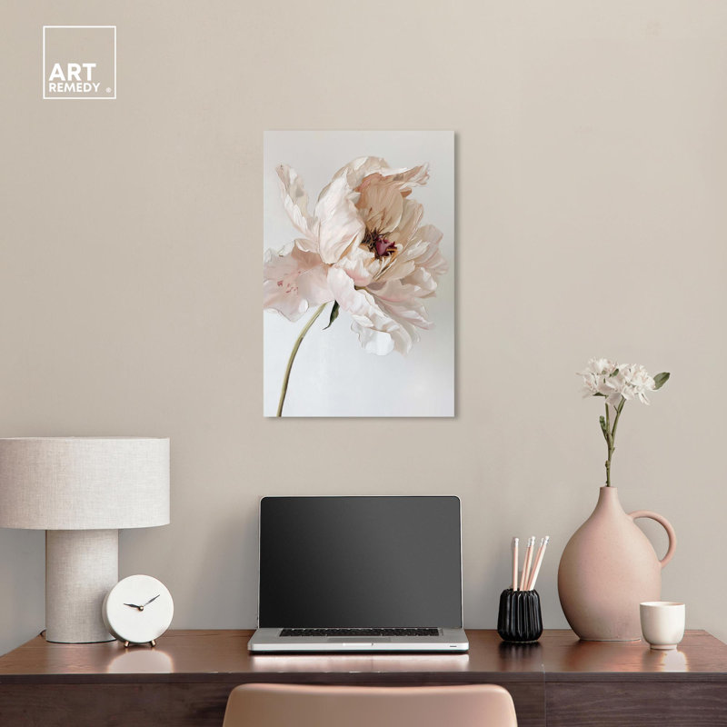 Large Beige and White Floral Canvas Wall Art