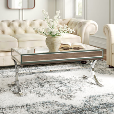 Table basse rectangulaire à tréteaux en miroir et chrome Millinggeville
