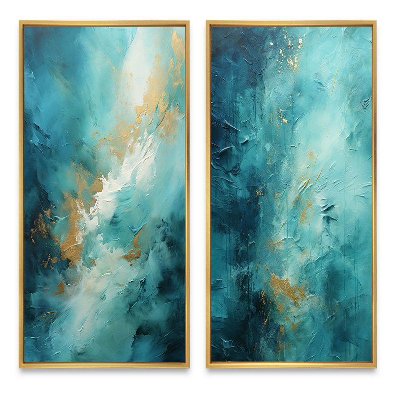 «Turquoise Tranquility», 2 pièces sur toile, Encadrement doré, H 32 po x l 32 po