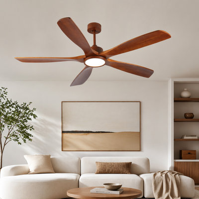 60 Inch  Wood Ceiling Fans With Lights And Remote, 5 Solid Wood Blades,Modern  Low Profile Ceiling Fan With Light, 6 Speed, Reversible DC Motor, For Bedroom/Outdoor/Farmhouse/Patios