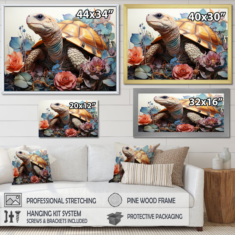 «Reay Brown Blue Line Art Whimsical Animals», reproduction d'art sur toile, H 16 po x l 32 po x P 1 po, Cadre simple noir