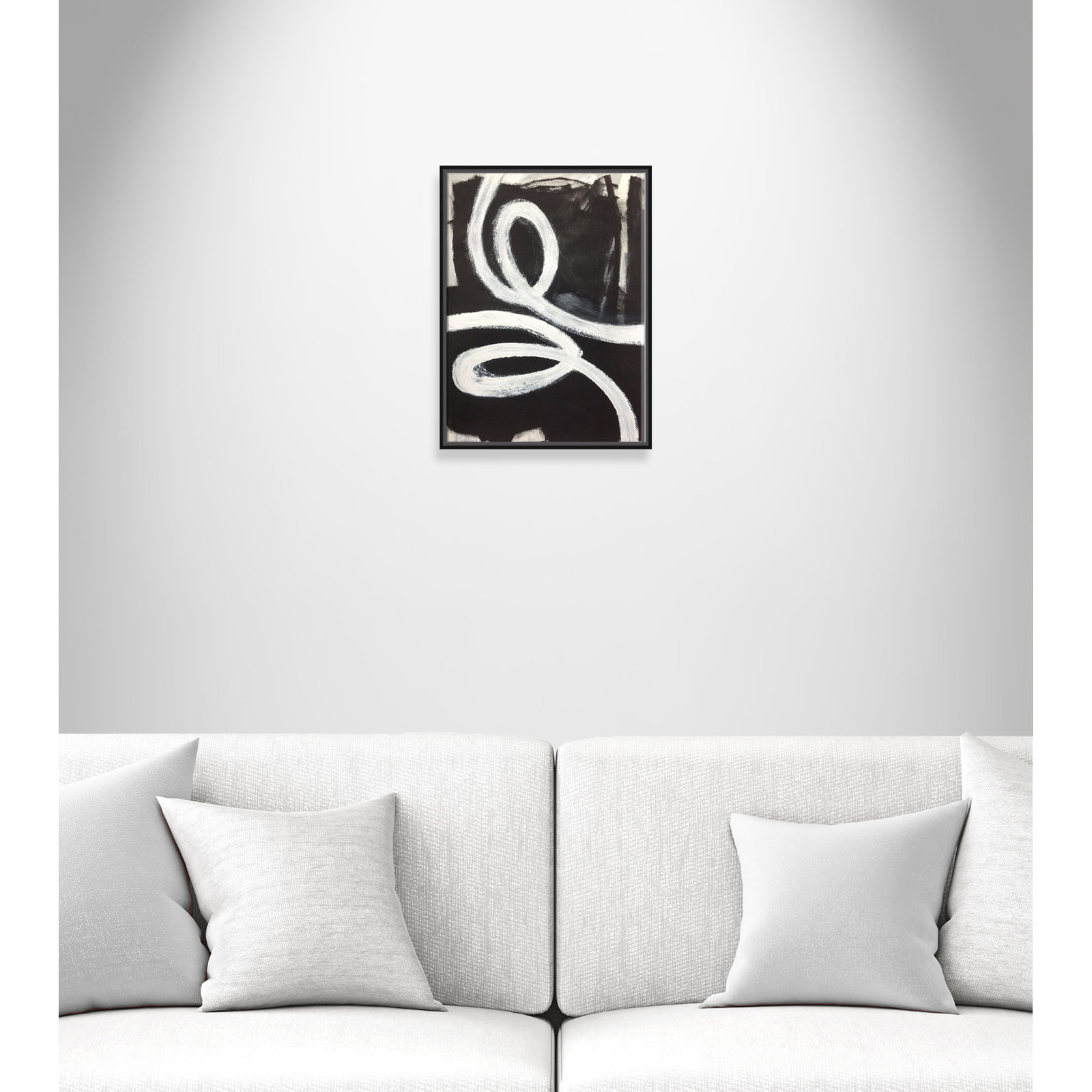 Hendrix "White Swirly Swirls 1" Print, Black Framed, 24" H x 18" W x 2" D