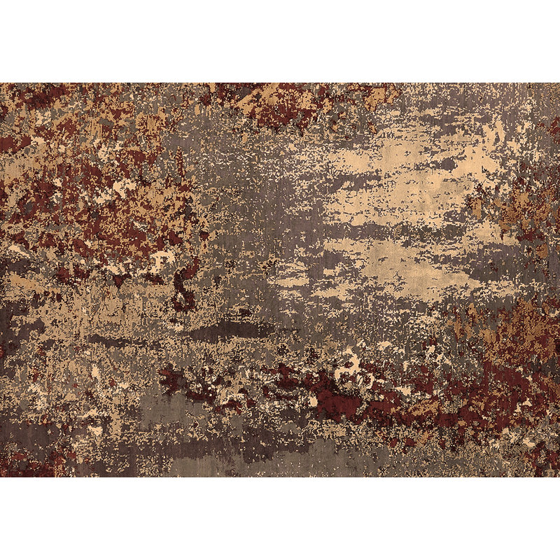 Tapis en laine / polyester abstrait tissé à la machine en brun / rouille / gris, Rond 5 pi
