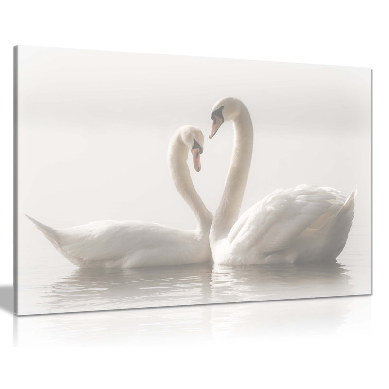 White Swans Couples - Wrapped Canvas Print, 31cm H x 46cm W