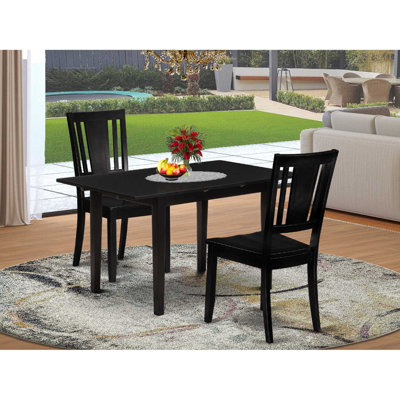 3 Piece Dining Room Table Set Contains a Rectangle Kitchen Table with Butterfly Leaf and 2 Dining Chairs, Black
