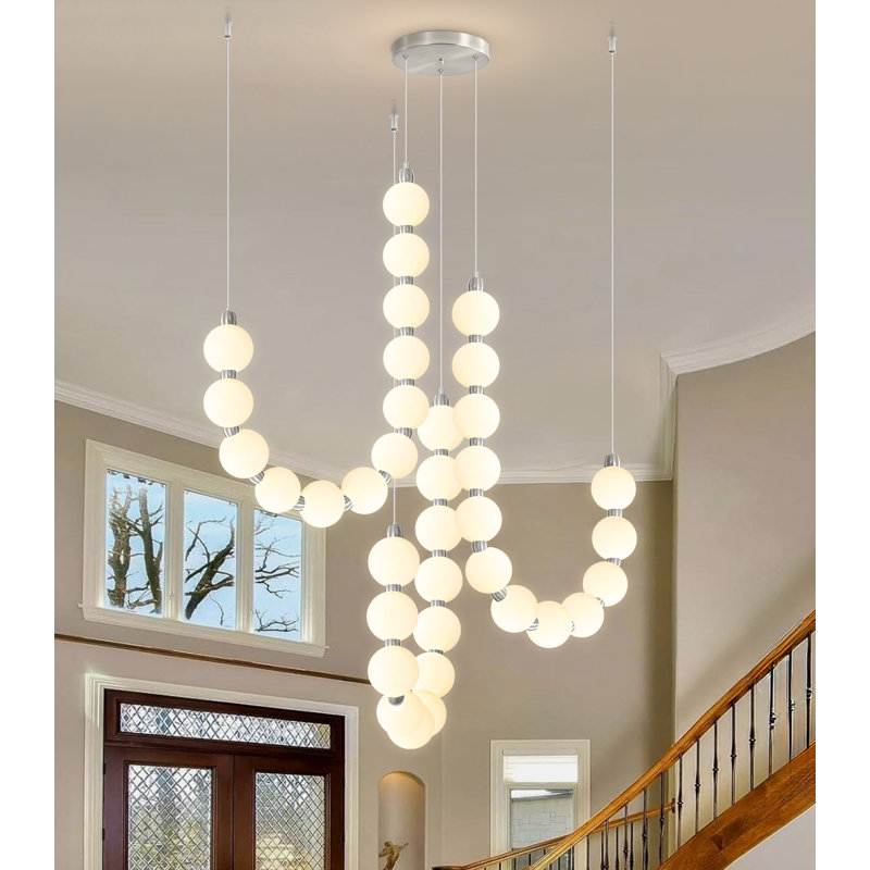 Globe Chandelier Led Dimmable Lighting Black Light, Silver