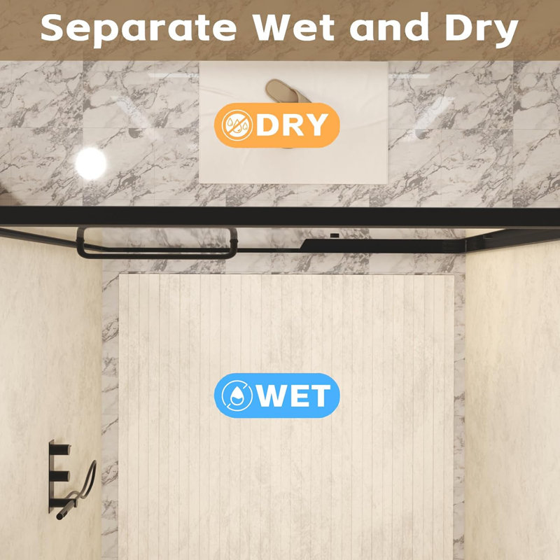 50-54" W X 72" H Semi-frameless Double Sliding Shower Door, Tempered Glass Adjustable Width, Explosion-proof Film, Walk-in Shower Compatible, Matte Black