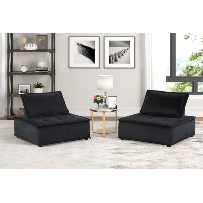 Ensemble de 2 chaises longues sans accoudoirs en velours noir Anna