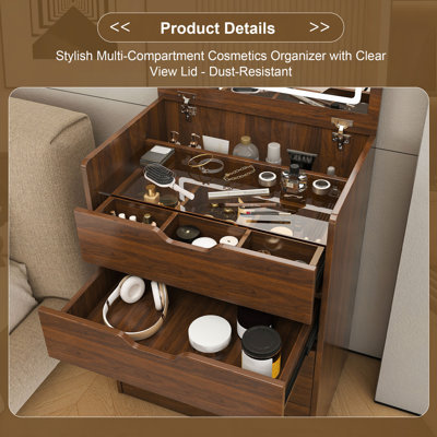 Coiffeuse 3 en 1 avec miroir lumineux rabattable et tabouret de rangement, table de maquillage compacte pour chambre, salle de bain ou dressing (23 po L)