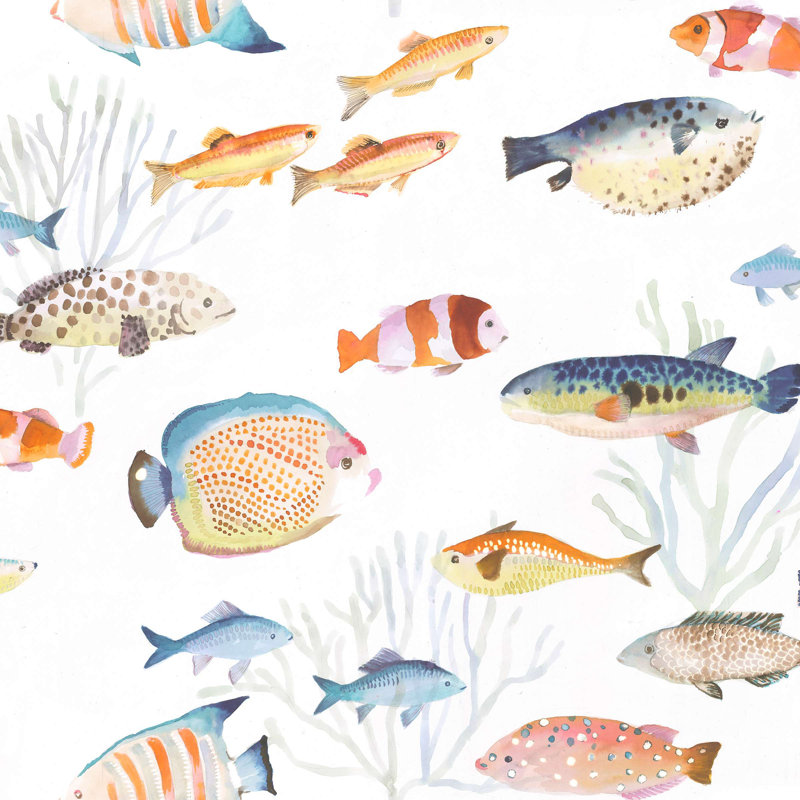 Papier peint Happy Fish, Jaune