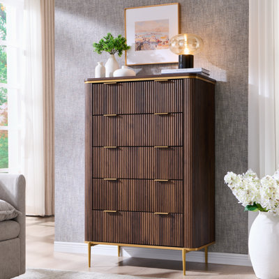 48" Tall Fluted 5 Drawers Dresser, Modern Chest Of Drawers With Metal Handle