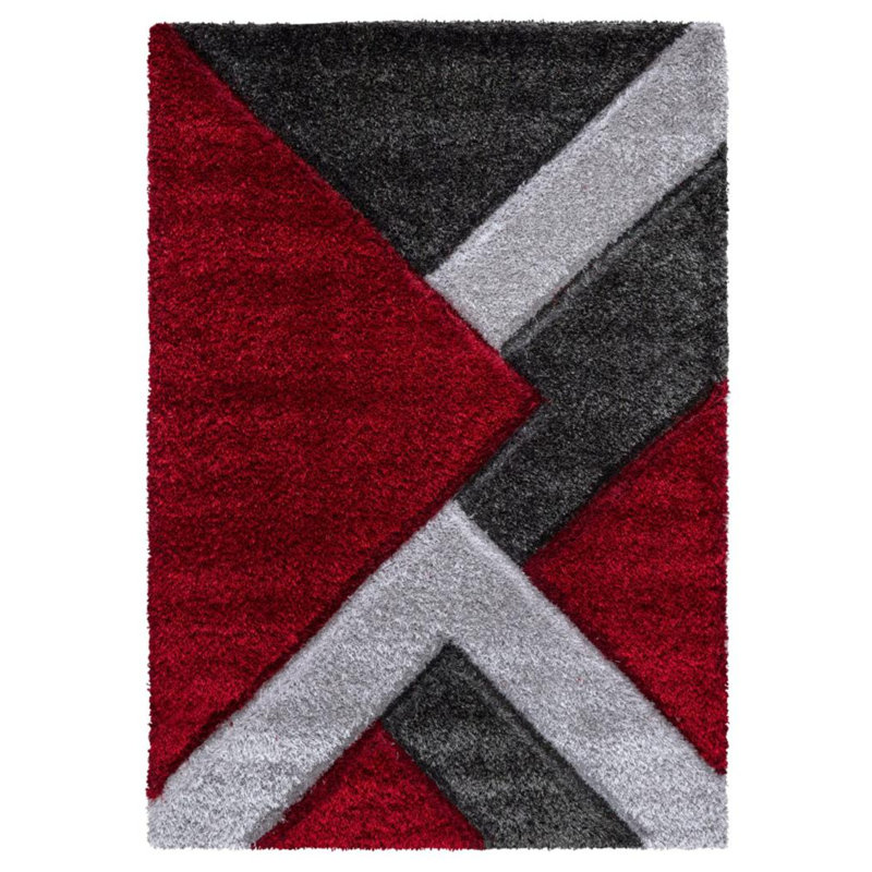 Woodcreek Shaggy Red/Grey Rug, Rectangle 80 x 150cm