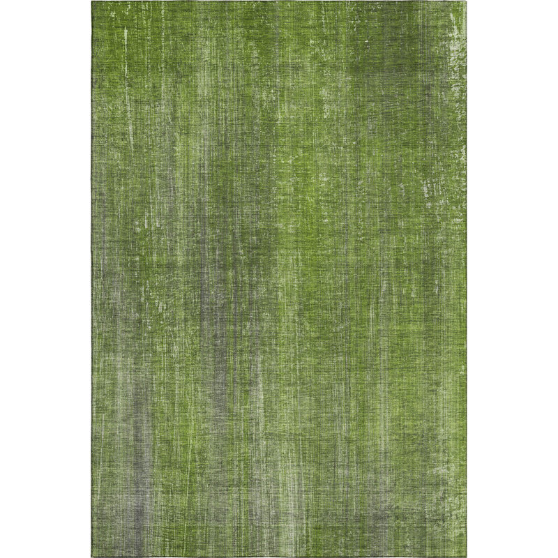 Green Abstract Microfiber Washable 5' x 7' Rug