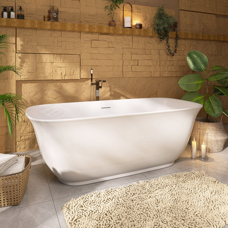 67'' x 31.5'' Acrylic Freestanding Double Ended Soaking Bathtub, Gloss White