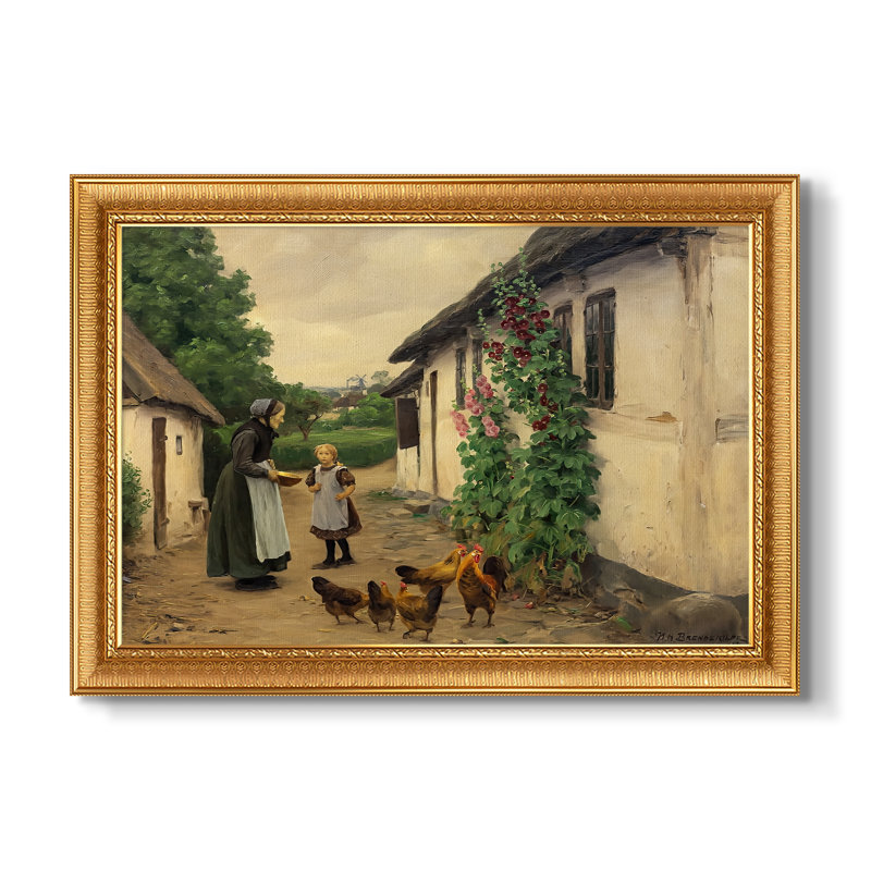 " Visit To Grandmother " by Hans Andersen Brendekilde, 16x22 INNER SIZE, Framed Canvas, Ornate Venetian Gold