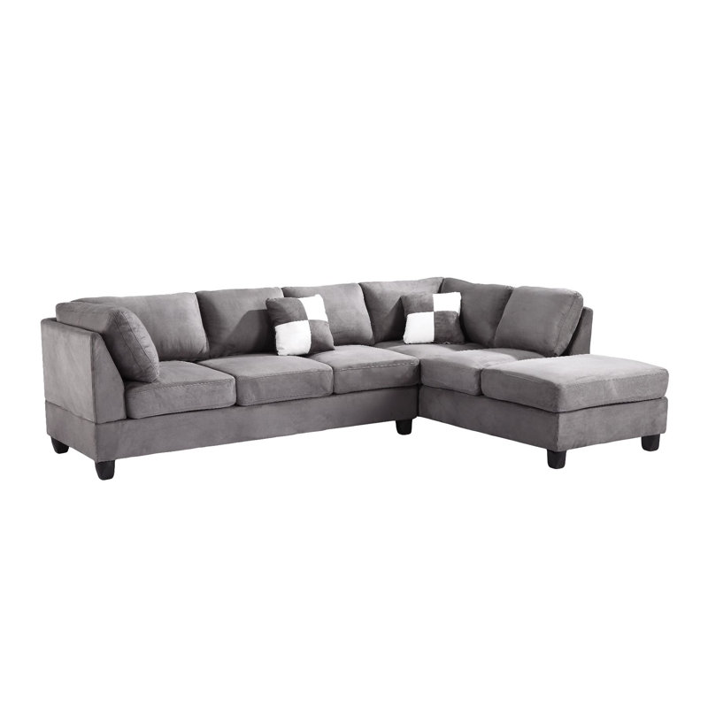 Malone Reversible Sectional Gray Microsuede, Suede Gray
