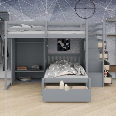Modern Bunk Bed with Wardrobe and Drawer Storage
