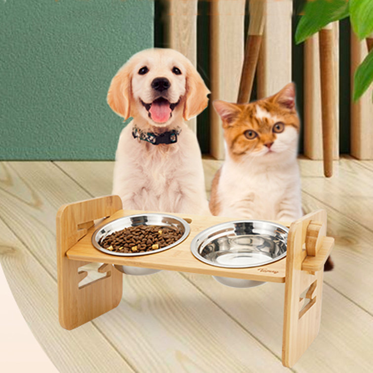 Onewell Pet Bowls for Cats and Small Dogs, Bamboo Elevated Food