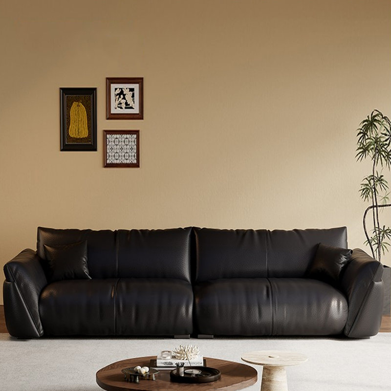 Canapé modulaire noir en cuir véritable, H 36,22 po x l 110,24 po x P 39,37 po