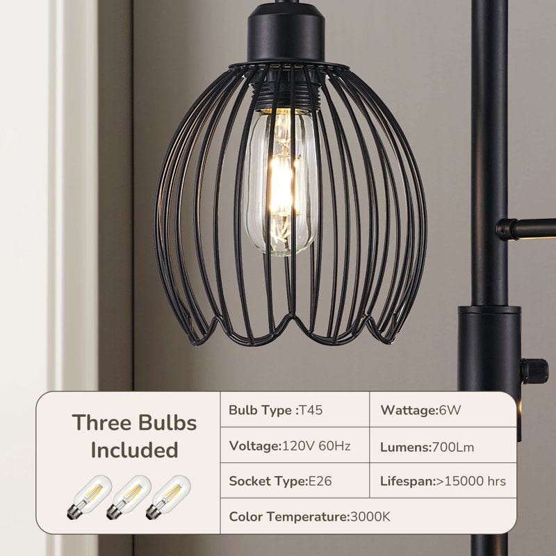  70'' Industrial  Dimmable Tree Floor Lamp With 3 Bulbs
