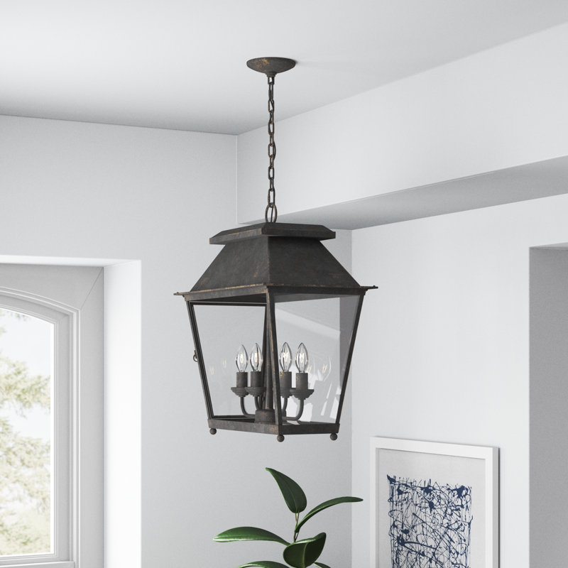 Aimee-Grace 4 - Light Steel Dimmable Lantern Geometric Chandelier, Antique Black Iron