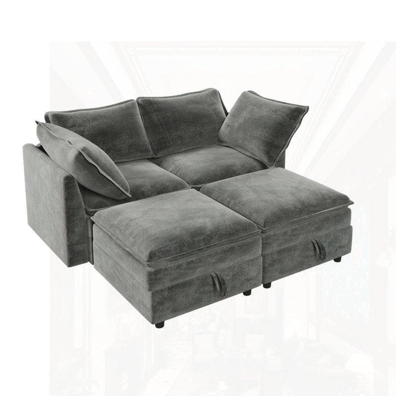 Élégant canapé 4 pièces à coussins et coussins, Gris